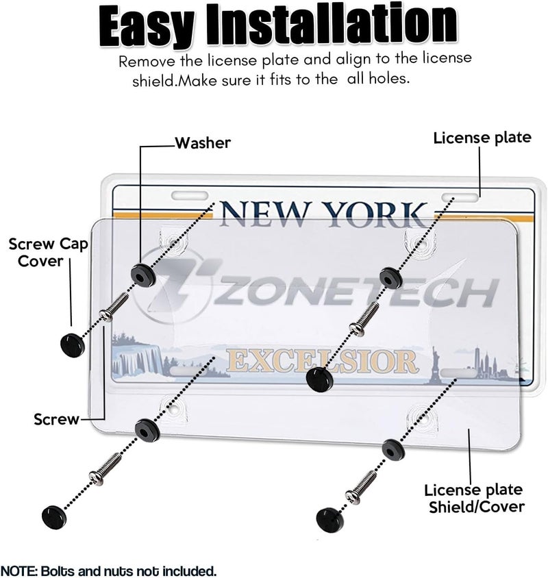 ZONETECH Zone Tech Clear License Plate Cover Frame Shields - 2-Pack All Weather Novelty/License Plate Bubble Shields -Fits Any Standard US Plates-Protects Front and Back License Plates - Image 4